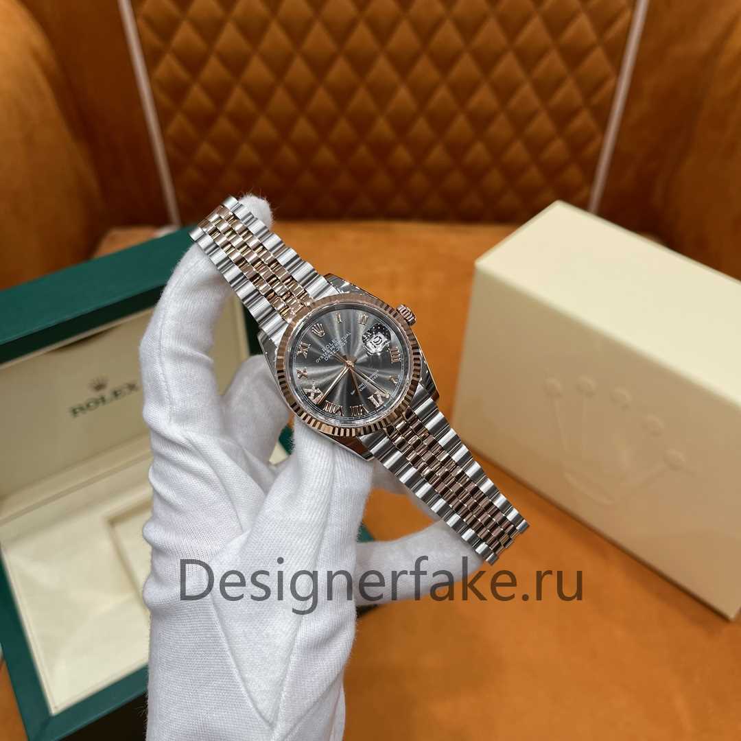 Rolex Datejust Watch Grey Rose Gold Set With Diamonds Automatic Mechanical Movement m126231