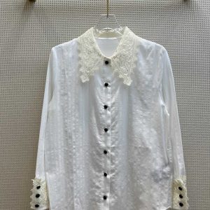 Yves Saint Laurent Clothing Shirt Splicing Cotton Lace