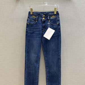 Chanel Clothing Jeans Blue White Genuine Leather