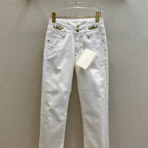Chanel Clothing Jeans Blue White Genuine Leather