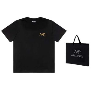Online China Arc'teryx Clothing T-Shirt Black White Embroidery Unisex Combed Cotton Short Sleeve